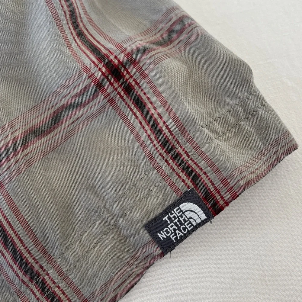 North Face Polyester Blend Green Plaid‎ Shirt Zip Pocket Outdoors Work Mens XL